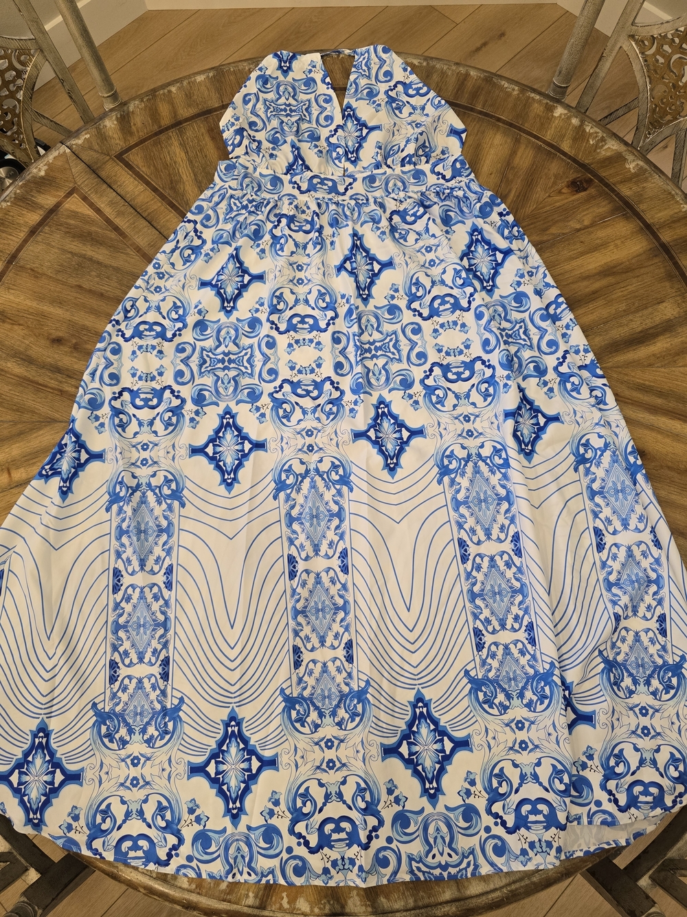 NWOT Blue and White Halter Maxi Dress